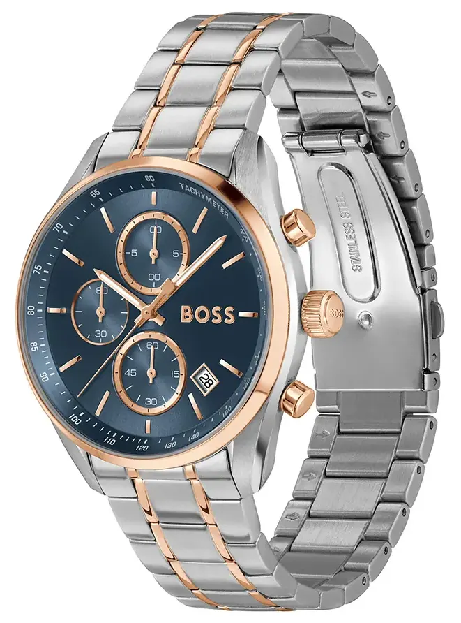 ساعة هوغو بوس رجالي، مينا ازرق، عقارب دائرية، سوار ستانلس ستيل فضي، HB151.4260