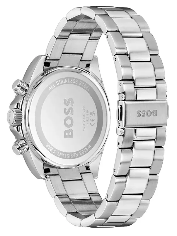 ساعة هوغو بوس رجالي، مينا اسود، عقارب دائرية، سوار ستانلس ستيل فضي، HB151.4267