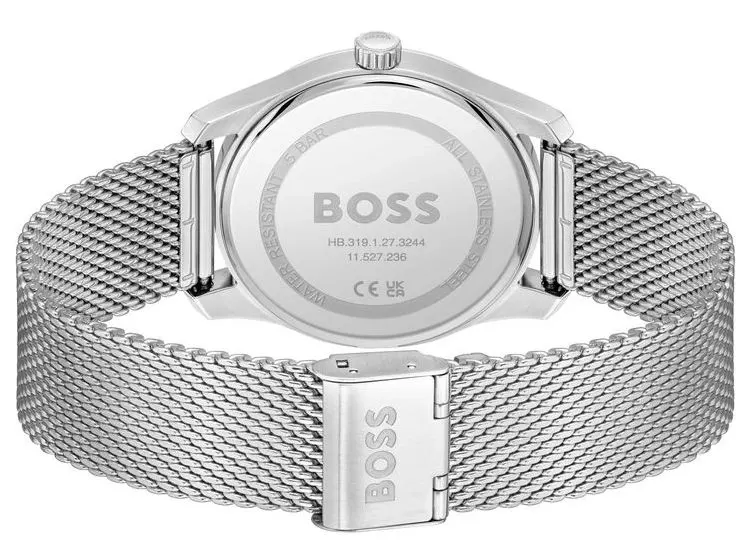 ساعة هوغو بوس رجالي، مينا ازرق داكن، عقارب دائرية، سوار ستانلس ستيل فضي، HB151.4276