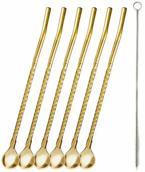 Shalimo Spoon Set, 7 Pieces With Brush, Gold, 102-1