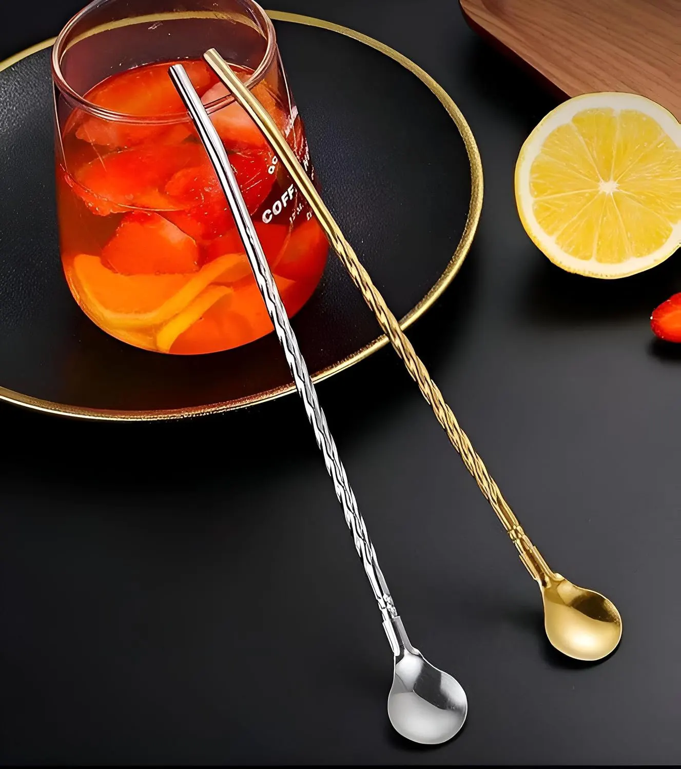 Shalimo Spoon Set, 7 Pieces With Brush, Gold, 102-1