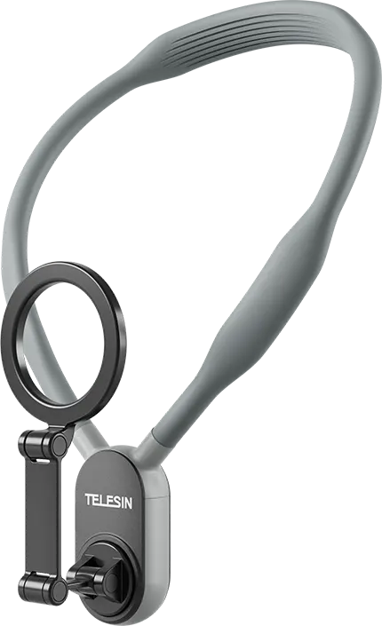 حامل هاتف مغناطيسي حول الرقبة من تيليسين، تصميم مرن سهل الطي والتركيب، إطار داخلي من الأستانلس مع غطاء من السيليكون، رمادي، MNM-001