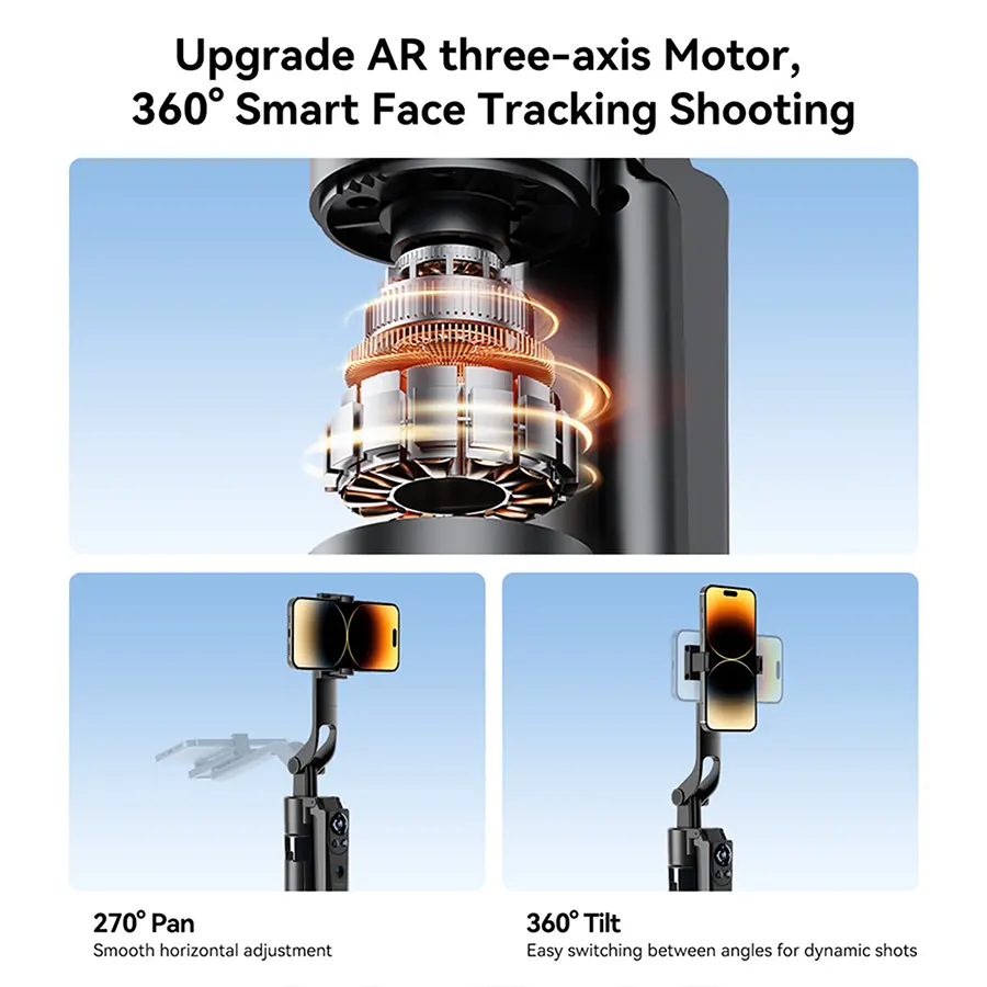 حامل ثلاثي ذكي لتتبع الوجه الآلي من تيليسين، دوران 360 درجة، ريموت تحكم من بعد، ارتفاع قابل للتعديل، P3-MS-01