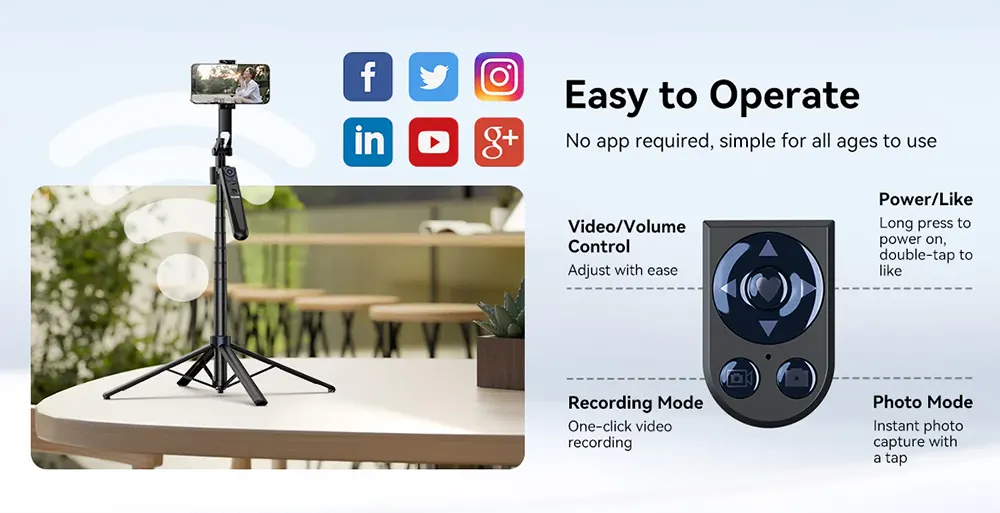 Telesin Smart Face Tracking Tripod, 360° Rotation, Remote Control, Adjustable Height, P3-MS-01