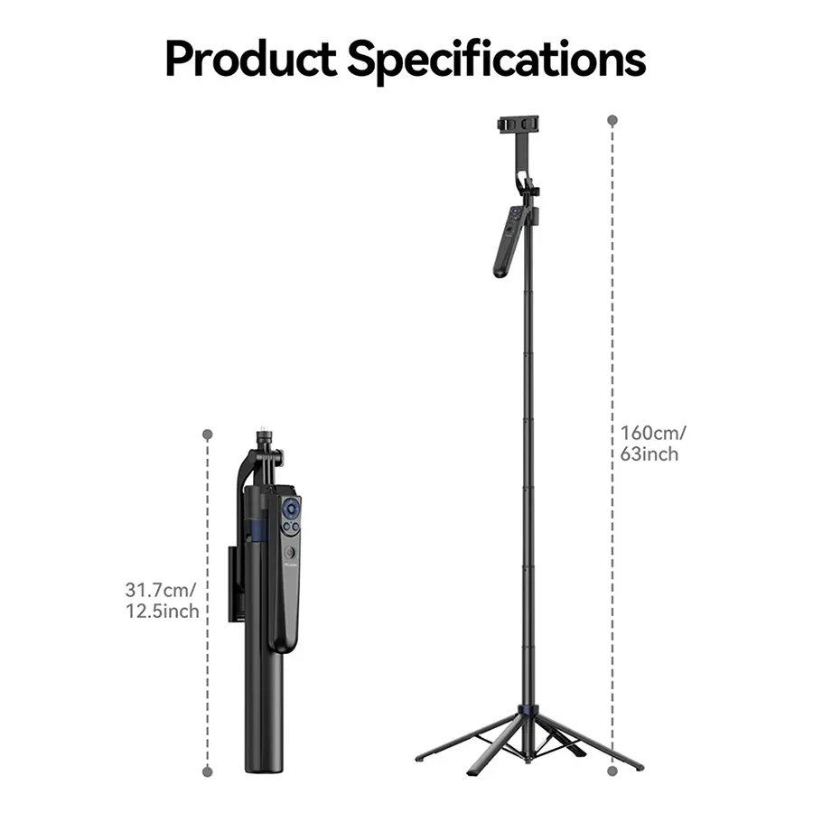 Telesin Smart Face Tracking Tripod, 360° Rotation, Remote Control, Adjustable Height, P3-MS-01