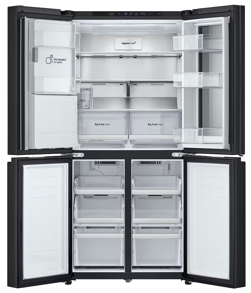 LG InstaView No Frost Refrigerator, 508 Liters, 4 Doors, Inverter Technology, Ice Maker, Dispenser, Black, GC-X22FFQAB