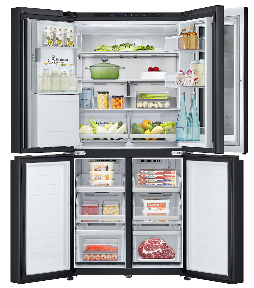 LG InstaView No Frost Refrigerator, 508 Liters, 4 Doors, Inverter Technology, Ice Maker, Dispenser, Black, GC-X22FFQAB