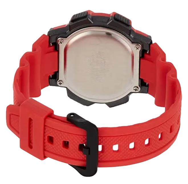 ساعة كاسيو الرقمية للرجال، مينا اسود، سوار من الراتنج الاحمر، AE-1000W-4AVDF