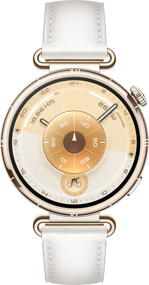 ساعة سمارت هواوي GT6 حجم (41 مم)، شاشة AMOLED مقاس 1.32 بوصة، حزام جلد، مقاومة للماء ، أبيض