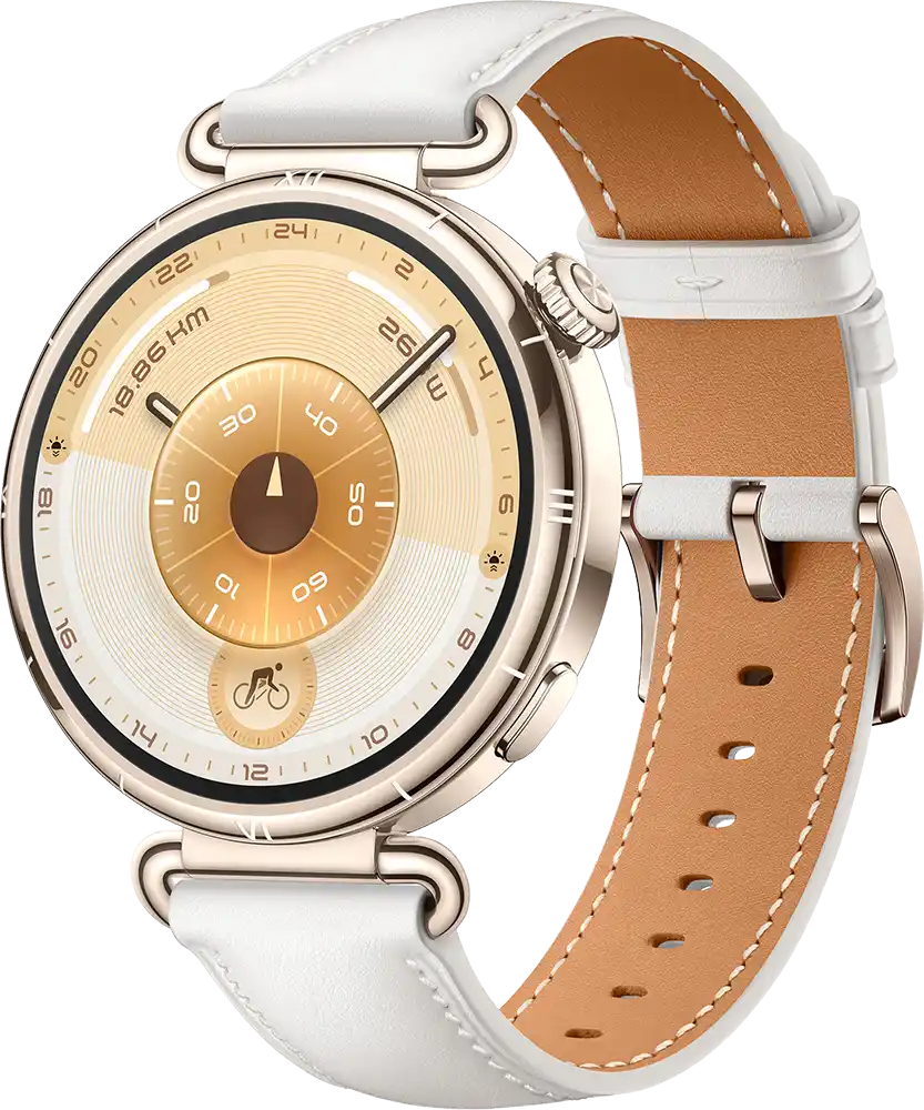 ساعة سمارت هواوي GT6 حجم (41 مم)، شاشة AMOLED مقاس 1.32 بوصة، حزام جلد، مقاومة للماء ، أبيض