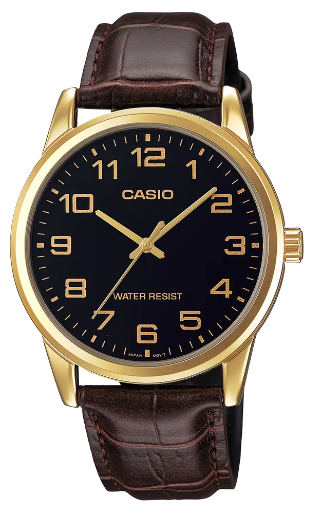 Casio Men's Watch, Black Dial, Analogs, Brown Leather Strap, MTP-V001GL-1BUDF