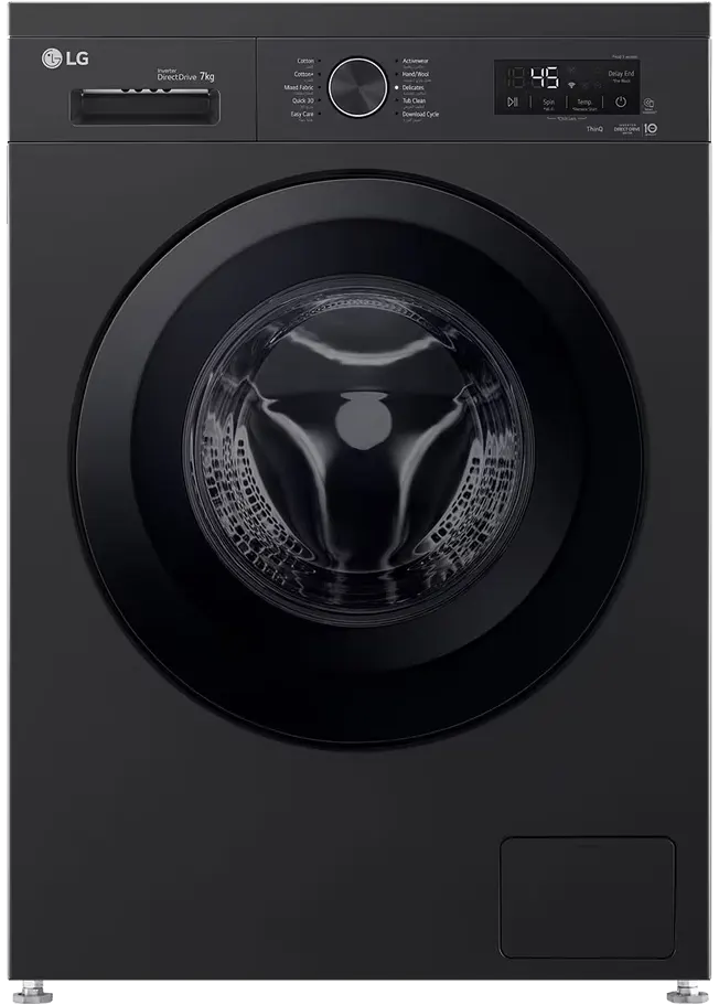 غسالة ملابس فول اوتوماتيك إل جي، 7 كيلو، 1400 لفة، موتور انفرتر دفع مباشر، شاشة ديجيتال، واي فاي، بخار، أسود، F4Y2QYG6X