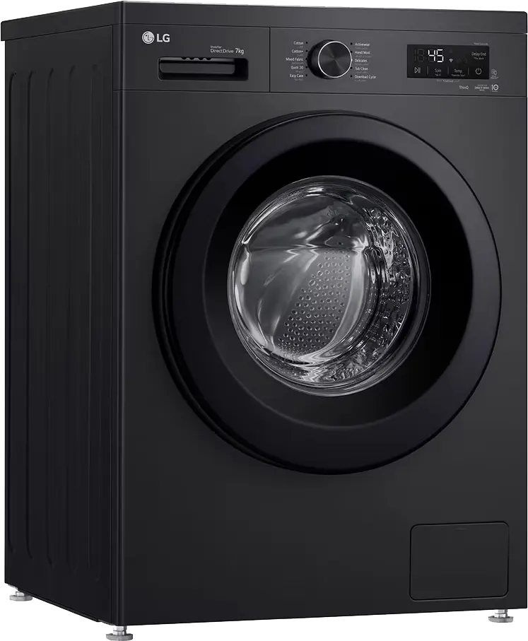غسالة ملابس فول اوتوماتيك إل جي، 7 كيلو، 1400 لفة، موتور انفرتر دفع مباشر، شاشة ديجيتال، واي فاي، بخار، أسود، F4Y2QYG6X