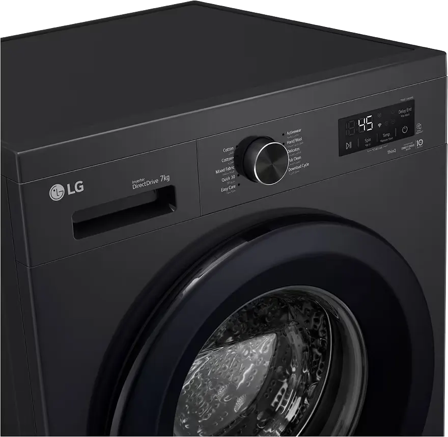 غسالة ملابس فول اوتوماتيك إل جي، 7 كيلو، 1400 لفة، موتور انفرتر دفع مباشر، شاشة ديجيتال، واي فاي، بخار، أسود، F4Y2QYG6X