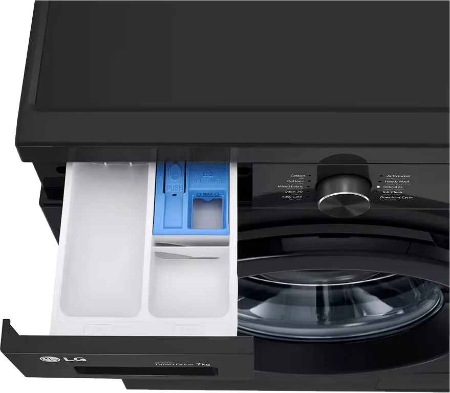 غسالة ملابس فول اوتوماتيك إل جي، 7 كيلو، 1400 لفة، موتور انفرتر دفع مباشر، شاشة ديجيتال، واي فاي، بخار، أسود، F4Y2QYG6X
