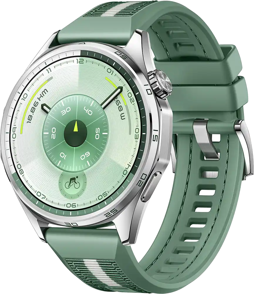 ساعة سمارت هواوي GT6 حجم (46 مم)، شاشة AMOLED مقاس 1.47 بوصة، حزام منسوج مركب، مقاومة للماء ، أخضر