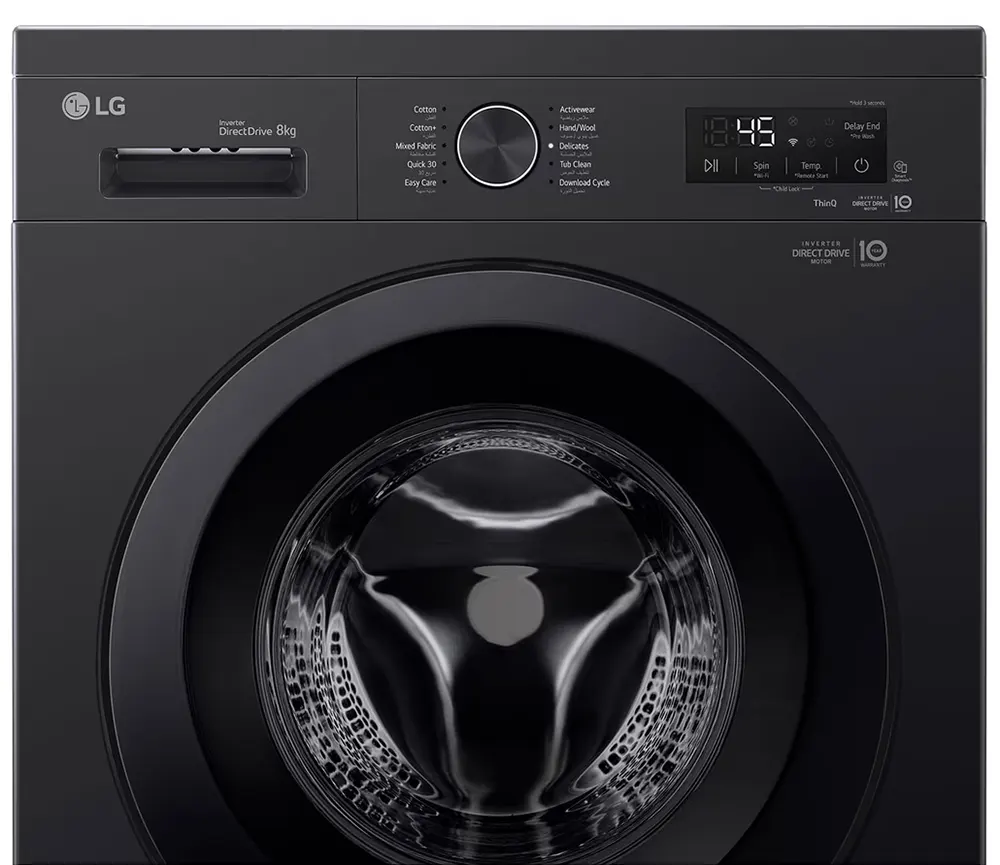غسالة ملابس ال جي فول اوتوماتيك ، تحميل أمامي ، 8 كيلو ، 1400 لفة ، شاشة ديجيتال ، واي فاي ، موتور دفع مباشر ، أسود ،  F4Y2TYG6X