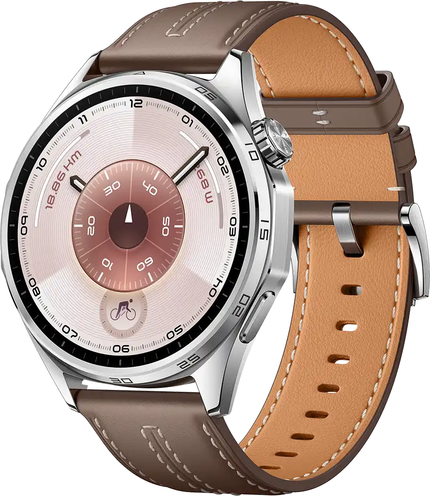 ساعة سمارت هواوي GT6 حجم (46 مم)، شاشة AMOLED مقاس 1.47 بوصة، حزام جلد، مقاومة للماء ، رمادي