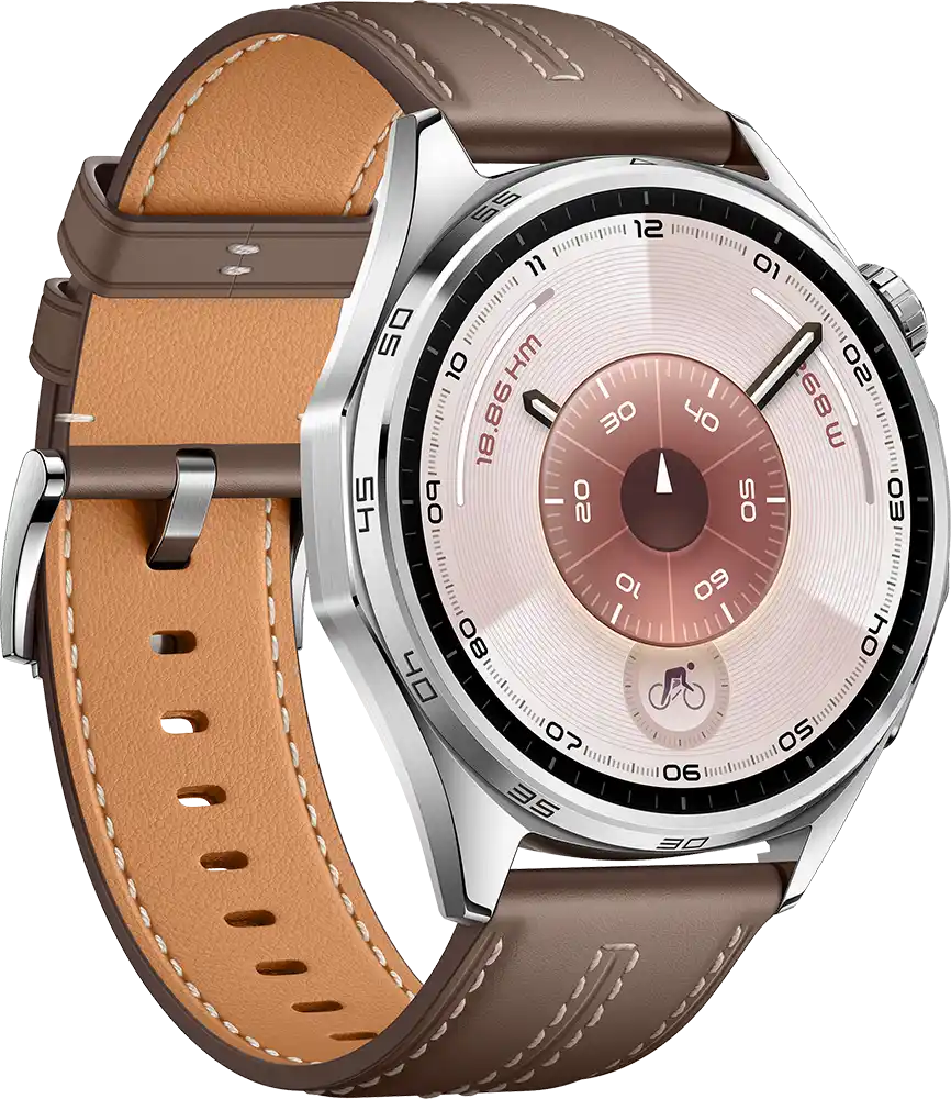 ساعة سمارت هواوي GT6 حجم (46 مم)، شاشة AMOLED مقاس 1.47 بوصة، حزام جلد، مقاومة للماء ، رمادي