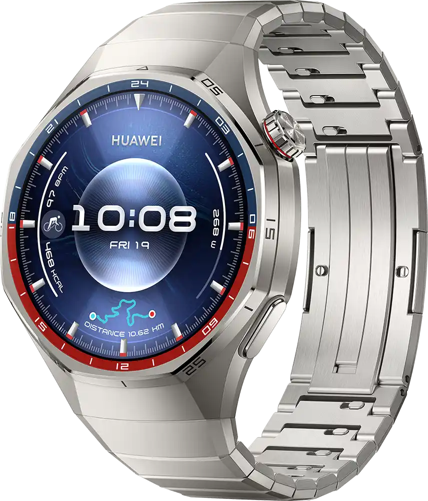 ساعة سمارت هواوي GT6 Pro حجم (46 مم)، شاشة AMOLED مقاس 1.47 بوصة، حزام تيتانيوم ميلاني، مقاومة للماء ، فضي