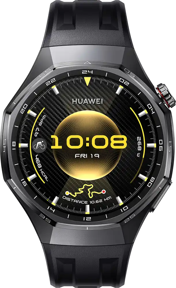 ساعة سمارت هواوي GT6 Pro حجم (46 مم)، شاشة AMOLED مقاس 1.47 بوصة، حزام فلورولاستومر، مقاومة للماء ، أسود