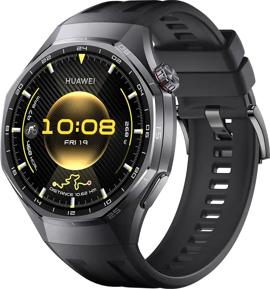 ساعة سمارت هواوي GT6 Pro حجم (46 مم)، شاشة AMOLED مقاس 1.47 بوصة، حزام فلورولاستومر، مقاومة للماء ، أسود