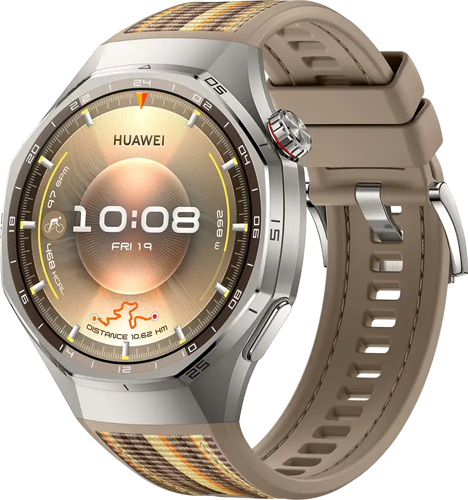 ساعة سمارت هواوي GT6 Pro حجم (46 مم)، شاشة AMOLED مقاس 1.47 بوصة، حزام منسوج مركب، مقاومة للماء ، بني