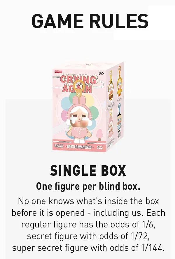 دمية من بوب مارت سلسلة Cry baby Crying Again، شخصية واحدة في العلبة، اشكال عشوائية متعددة