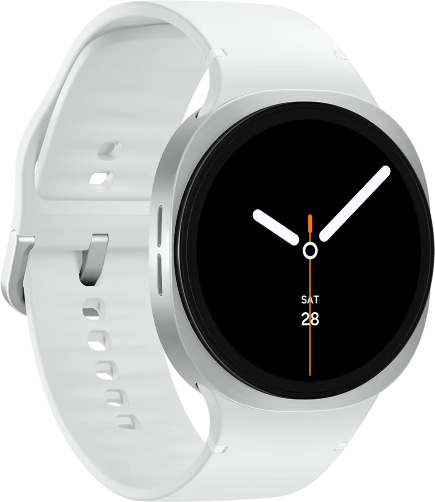 ساعة سمارت سامسونج جالاكسي 8 ، شاشة Super AMOLED مقاس 44 مم ، بلوتوث - واي فاي ، مقاومة للماء ، فضي