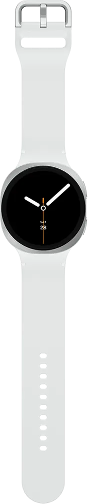 ساعة سمارت سامسونج جالاكسي 8 ، شاشة Super AMOLED مقاس 44 مم ، بلوتوث - واي فاي ، مقاومة للماء ، فضي