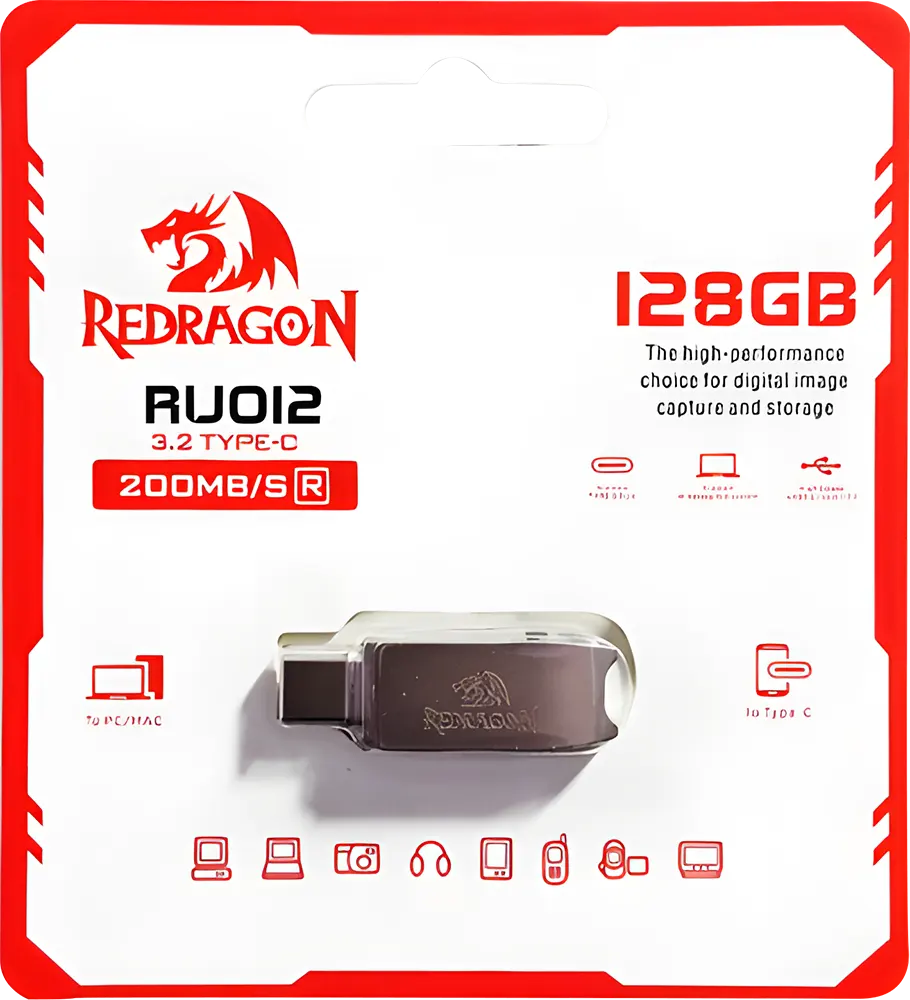 Redragon Flash Memory 128GB, USB3.2, Metal Design, Silver, RU012TYC3.2