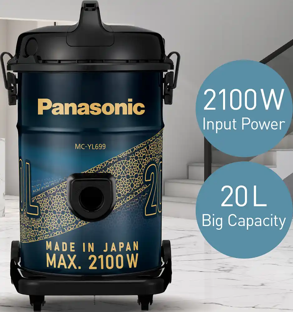 مكنسة كهربائية برميل باناسونيك، 2100 وات، 20 لتر، أسود، MC-YL699A