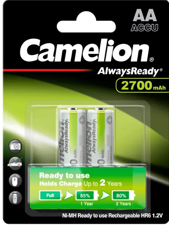 Camelion Rechargeable Batteries, 2700mAh, 2-Pack, NH-AA2700ARBP2