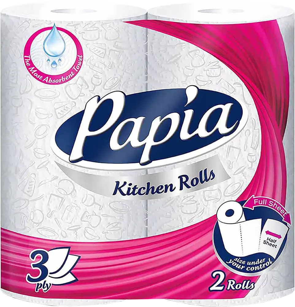 علبة مناديل مطبخ بابيا، 2 رول، 3 طبقات