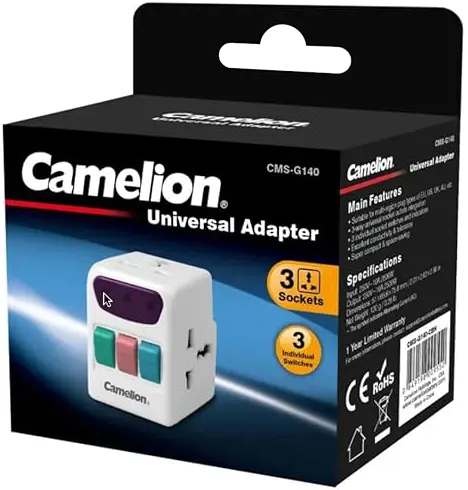 Camelion Power Strip, 3 Outlets, 250V, White, CMS-G140