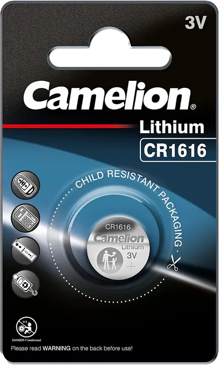 Camelion Battery, 3V, Lithium, 1 Battery, CR1616