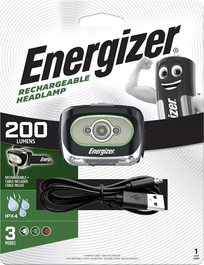 Energizer Rechargeable Headlamp, 3 LED, Black, HDLP