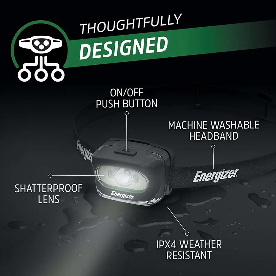 Energizer Rechargeable Headlamp, 3 LED, Black, HDLP