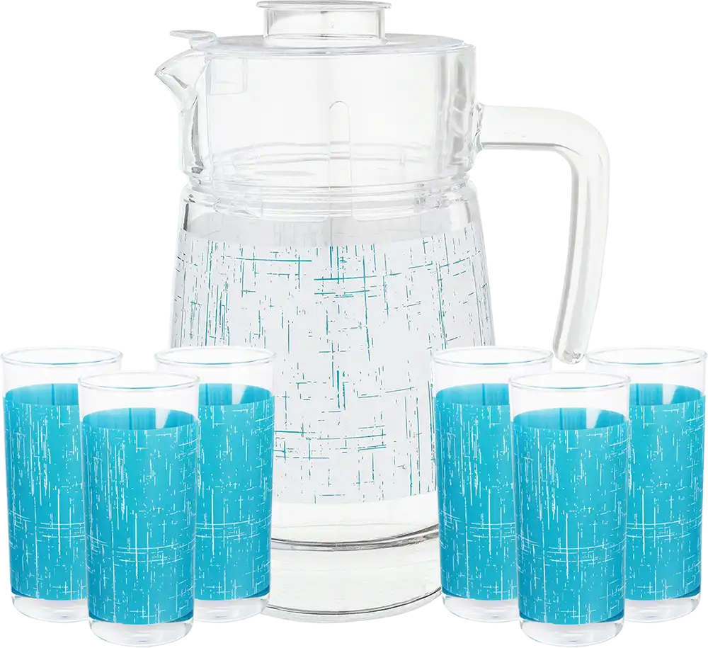 طقم شربات بوبي تركواز لومينارك ، مكون من 7 قطع ، دورق + 6 شوب ، تركواز