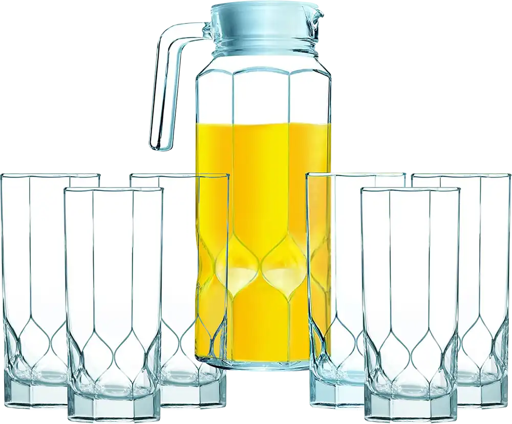 Luminarc Octime Diamond Sherbet Set, 7 Pieces, 6-Shop Jug, Clear