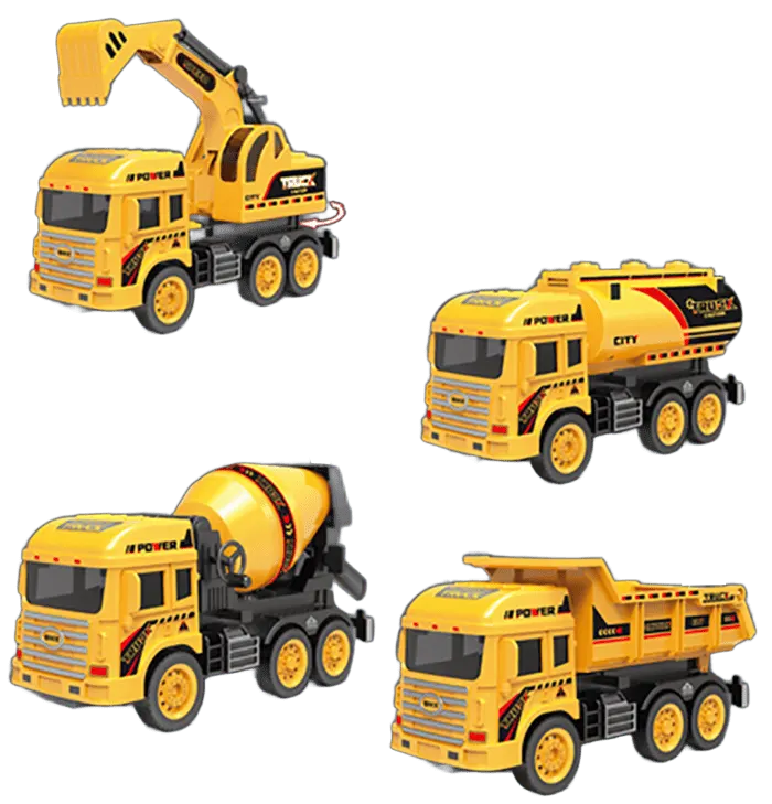 Kids Construction Vehicle Set, 4 Assembly Trucks, (Dump Truck, Excavator, Tanker Truck, Cement Mixer), 862