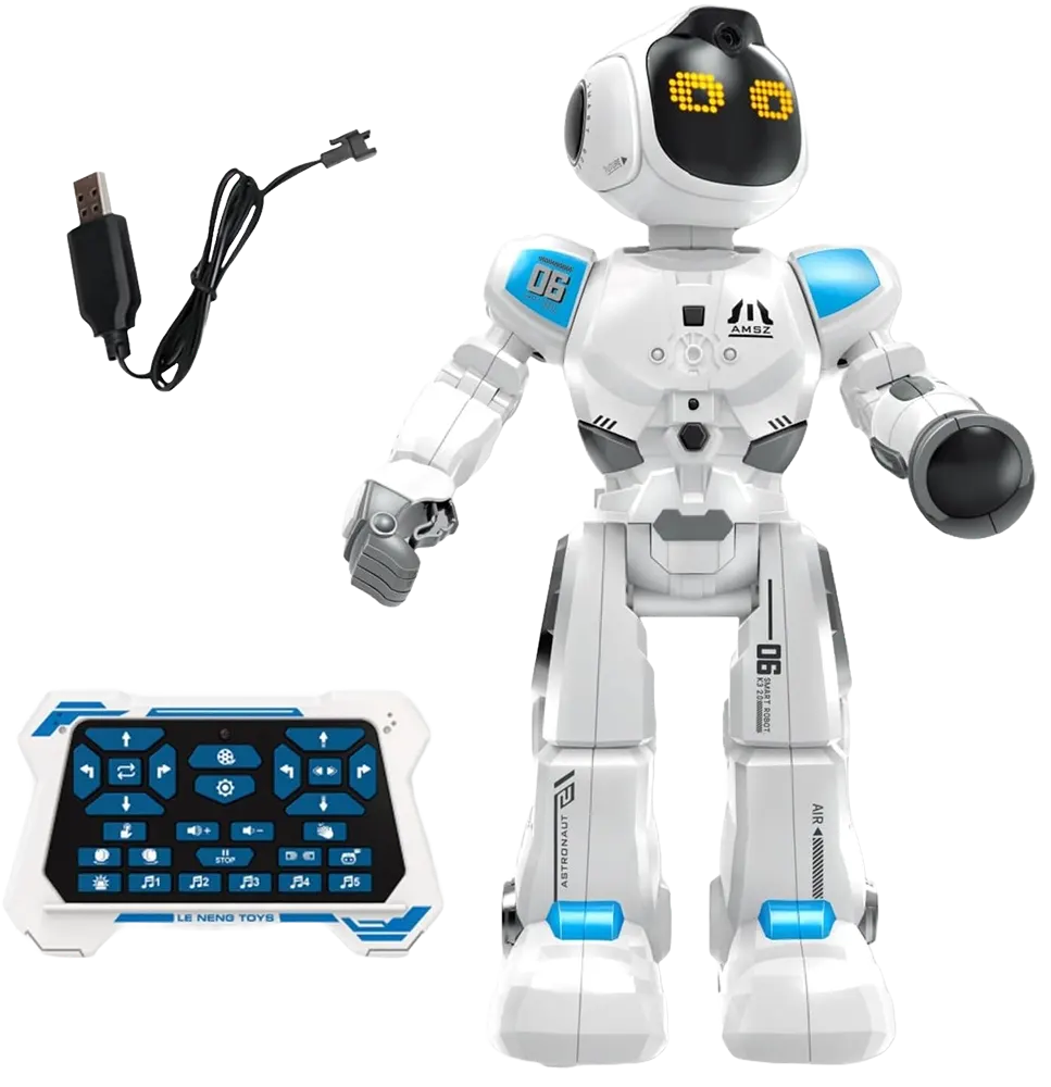 لعبة رجل آلي تفاعلي ذكي، مع ريموت تحكم عن بعد قابل للبرمجة، تعبيرات وجه متعددة، ابيض، K30