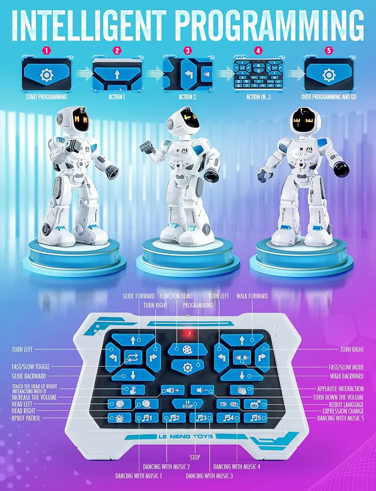 Smart Interactive Robot Toy, with Programmable Remote Control, Multiple Facial Expressions, White, K30