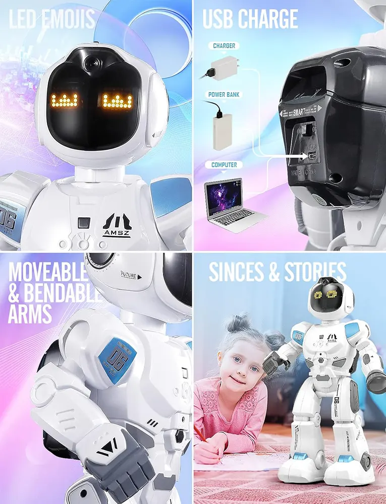 Smart Interactive Robot Toy, with Programmable Remote Control, Multiple Facial Expressions, White, K30