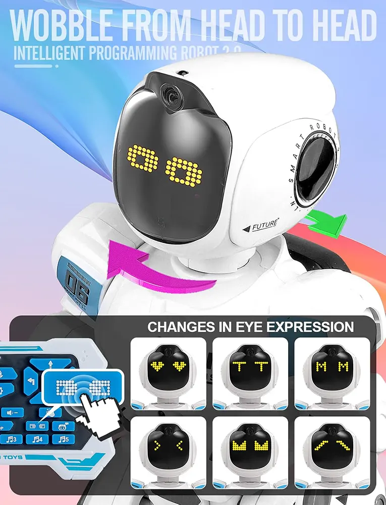 Smart Interactive Robot Toy, with Programmable Remote Control, Multiple Facial Expressions, White, K30