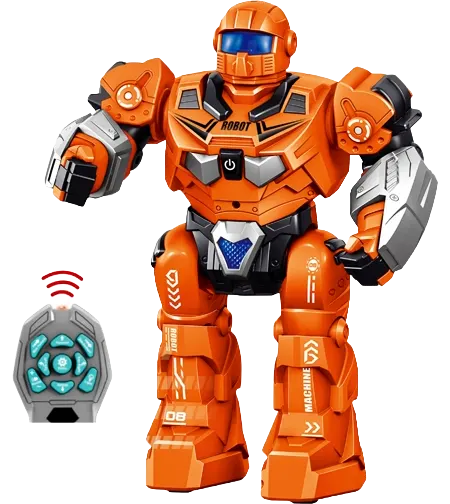 لعبة رجل آلي مع ريموت تحكم عن بعد، موسيقى و إضاءة جذابة، قابل لإعادة الشحن، برتقالي،RY2106-1