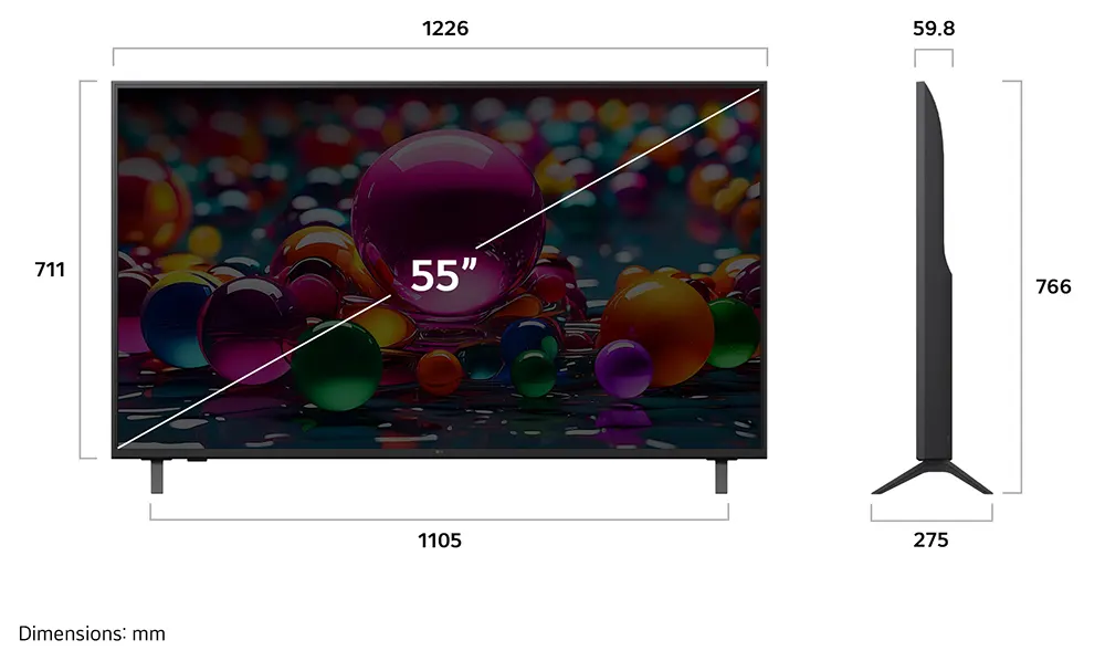 شاشة سمارت إل جي، 55 بوصة، دقة 4K UHD، نظام webOS25، يدعم الذكاء الأصطناعي، واي فاي، ريسيفر داخلي، 55UA84006LB