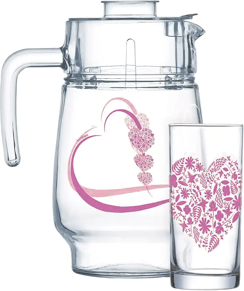 طقم شربات جولي كور ريد لومينارك ، مكون من 7 قطع ، دورق + 6 شوب ، بينك