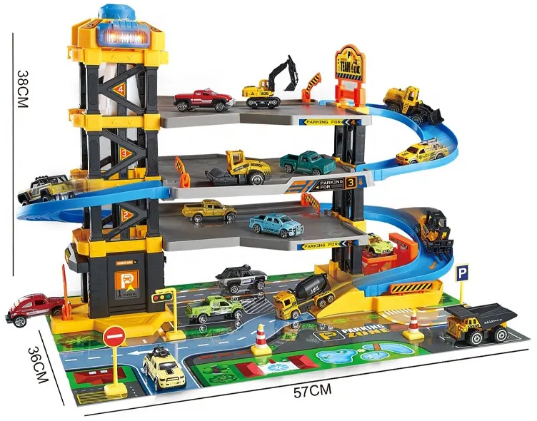 مجموعة بناء جراج سيارات، 64 قطعة، نسبة التصغير 1:64، مناسبة للأطفال من سن 3 سنوات