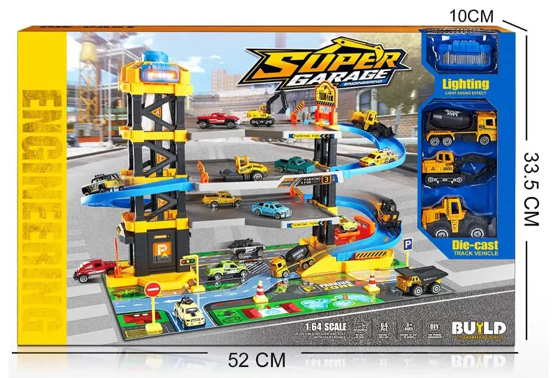 مجموعة بناء جراج سيارات، 64 قطعة، نسبة التصغير 1:64، مناسبة للأطفال من سن 3 سنوات